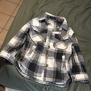 Cozy Plaid Jacket - Black and White